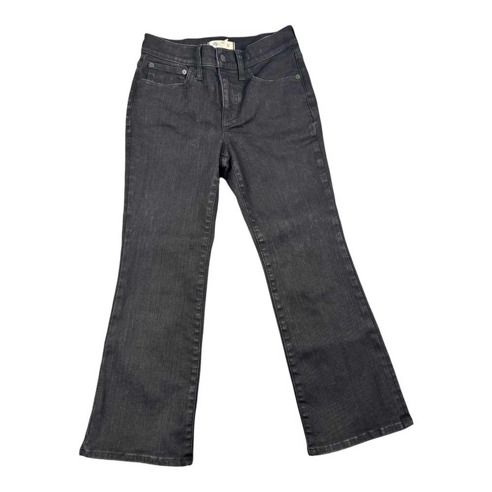 Madewell Demi-Boot High-Rise‎ Jeans Faded Black Stretch Denim Cropped Flare 0075